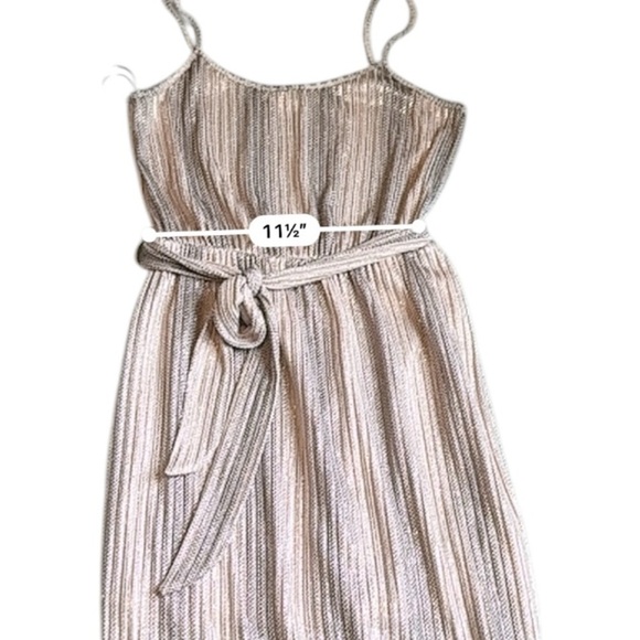 All in Favor Women’s Small Pink Rose Gold Metallic Ribbed Maxi Dress Belted - Picture 2 of 12